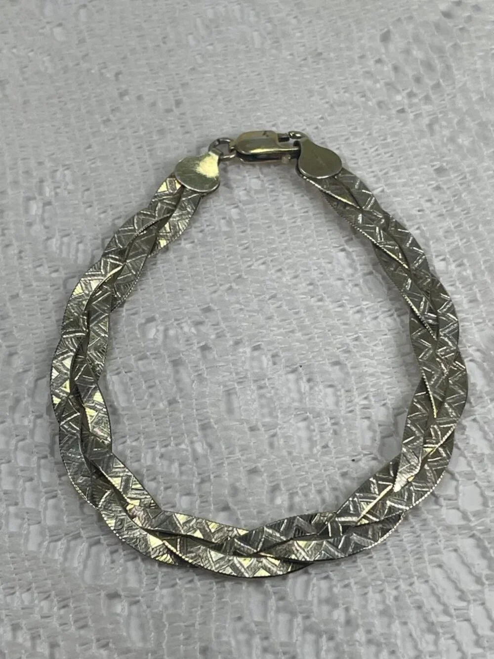 Braided Sterling Silver Bracelet With Lobster Clasp Closure Textured Design 7 In